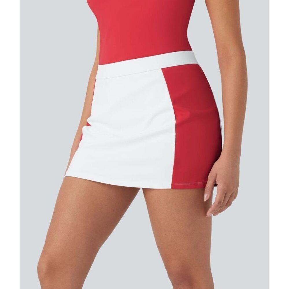 HALARA Red and White Colorblock Mini Skirt